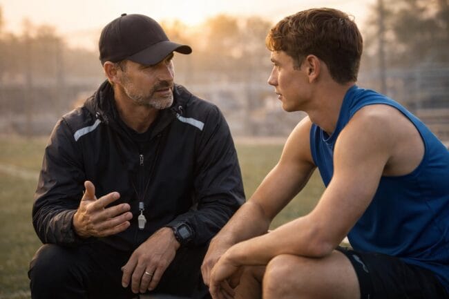 Coach providing personal guidance to individual player