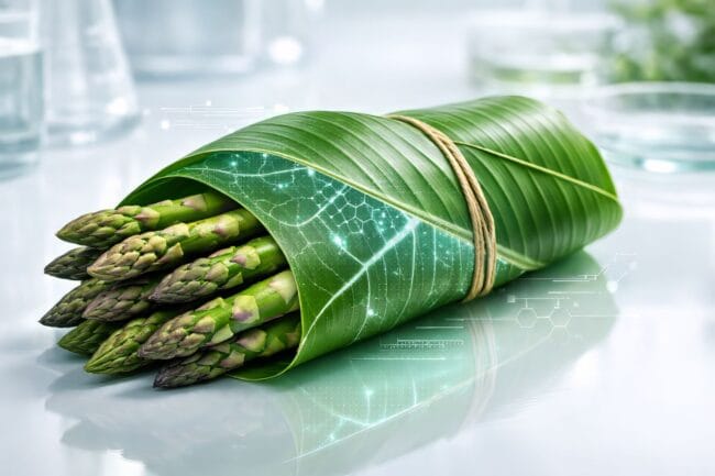 Banana Leaves vs Plastic: 1 Amazing Way to Save Earth — AI-generated image of asparagus wrapped in banana leaf