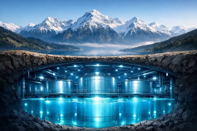 Austria’s 1B Liter Mega Reservoir: A Massive Win for Water — AI-generated image of circular water storage facility in mountains