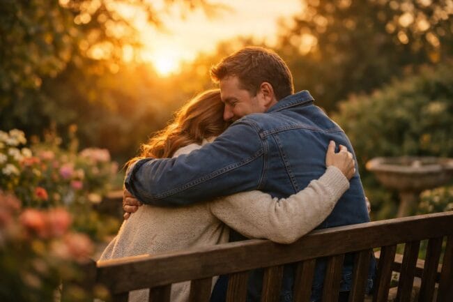 Proven Hugs vs. Illness: Power of Social Support in 2026 — AI-generated image of couple hugging outdoors in warm garden lighting