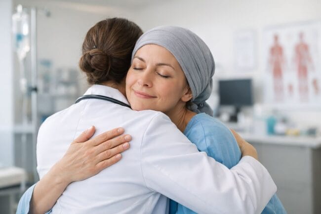 Proven Hugs vs. Illness: Power of Social Support in 2026 — AI-generated image of medical professional hugging patient in clinical setting